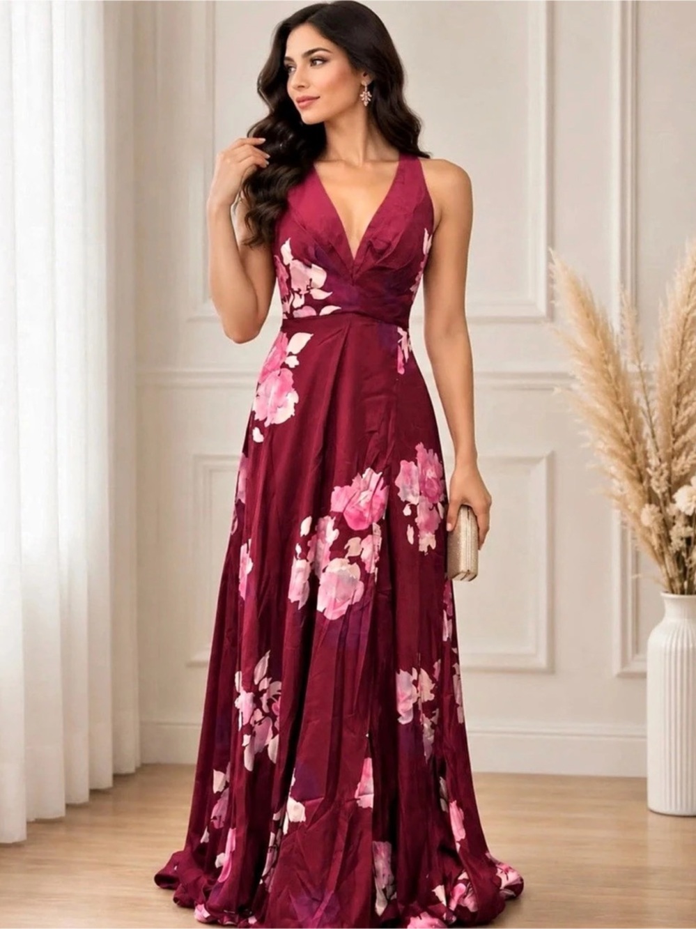 Floral Maxi Dress in Purple & Pink Like New
